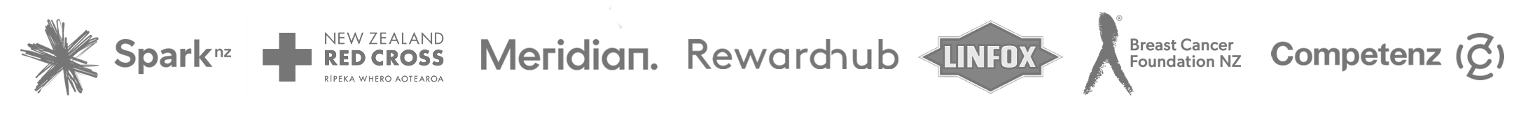Spark, NZ Red Cross, Meridian, Rewardhub, Linfox, Breast Cancer Foundation NZ, Competenz