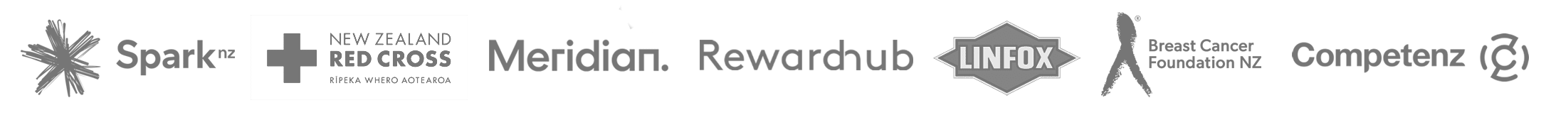 Spark, NZ Red Cross, Meridian, Rewardhub, Linfox, Breast Cancer Foundation NZ, Competenz